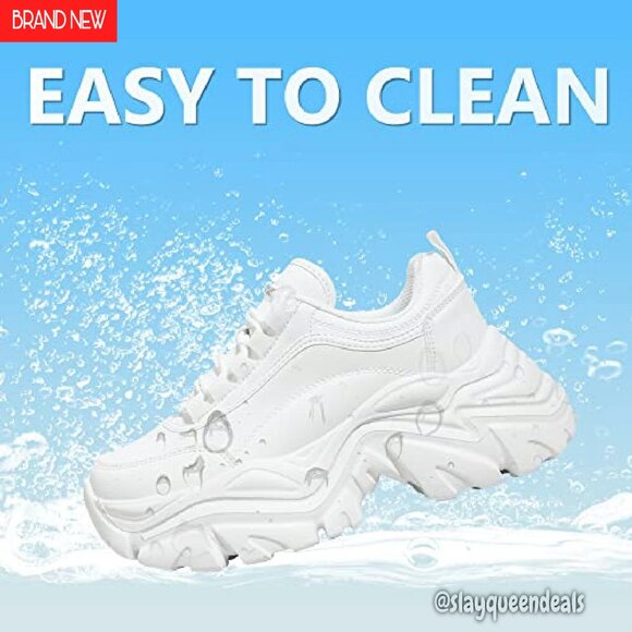 Women's Chunky Platform Sneakers Leather Casual Comfortable Walking Shoes - Picture 6 of 8